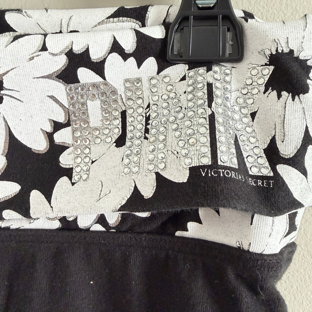Victoria's Secret PINK Yoga Foldover Cropped Pants Black Rhinestone Sz Large Y2K - Picture 3 of 9